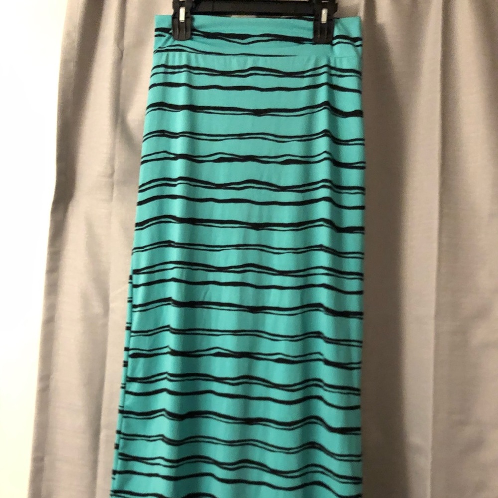 Teal and black striped maxi skirt